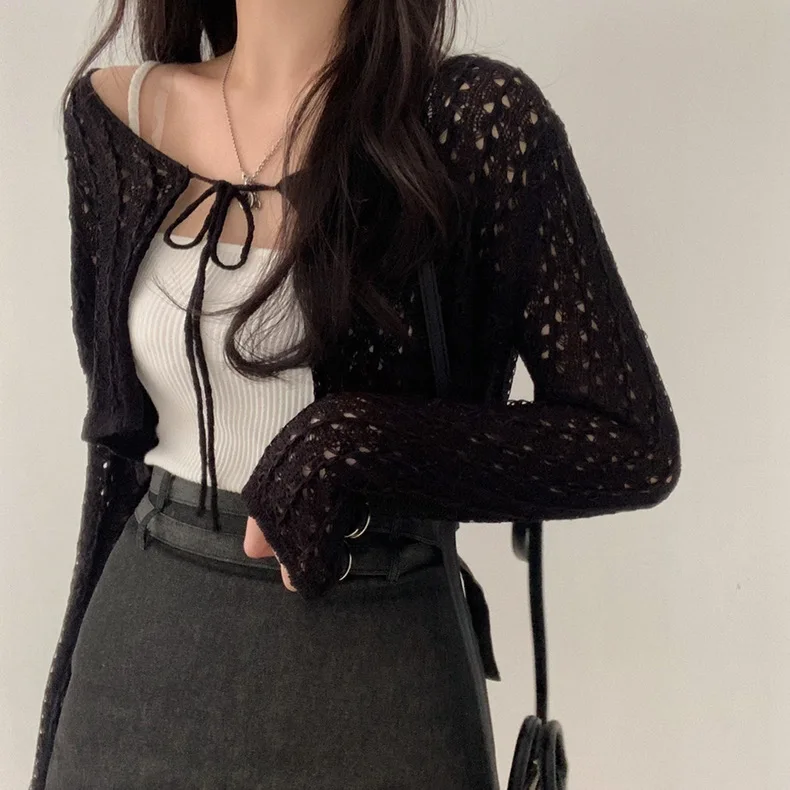 Women Tie Front Crop Cardigan  - огляд і ціна Crochet Top Boho