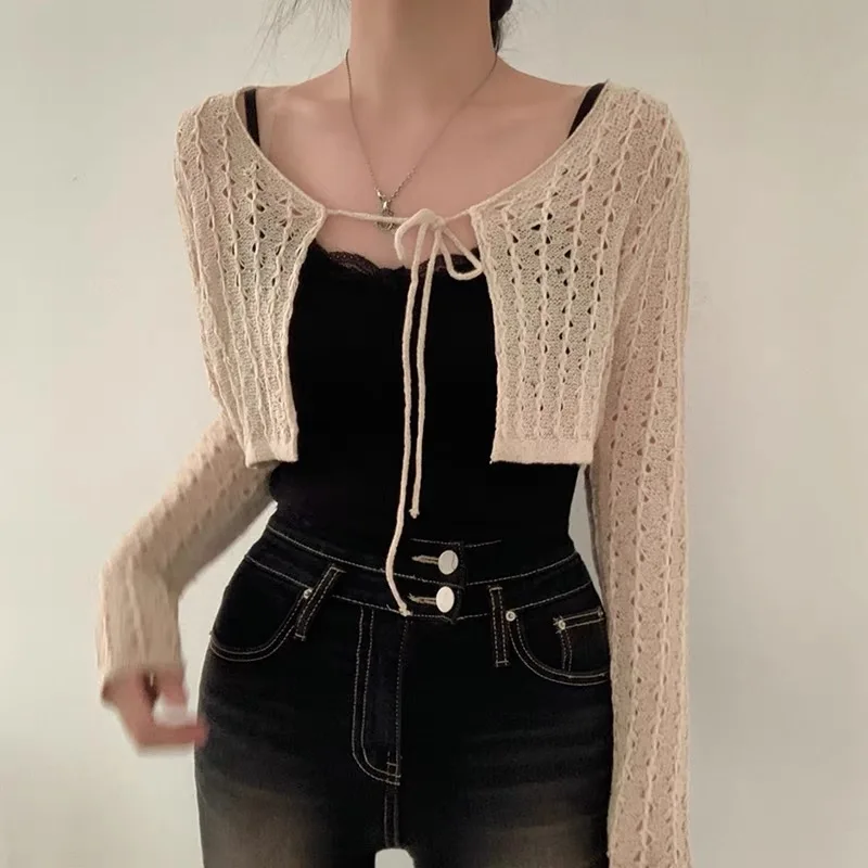 Women Tie Front Crop Cardigan  - огляд і ціна Crochet Top Boho