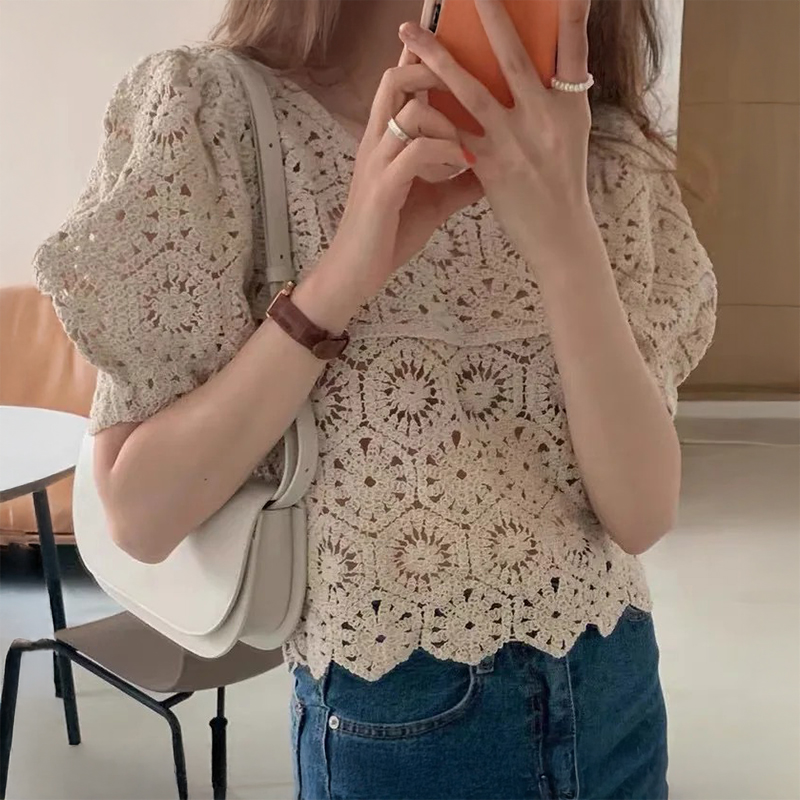 Crochet Lace Top Puff Sleeve H - огляд і ціна Crochet Top Boho