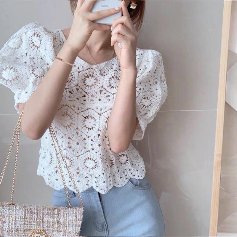 Crochet Lace Top Puff Sleeve H - огляд і ціна Crochet Top Boho