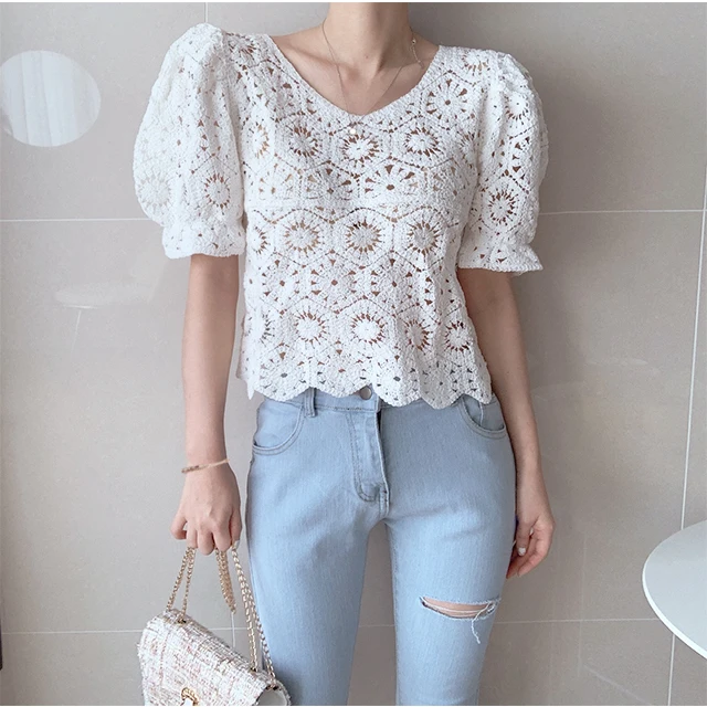 Crochet Lace Top Puff Sleeve H - огляд і ціна Crochet Top Boho