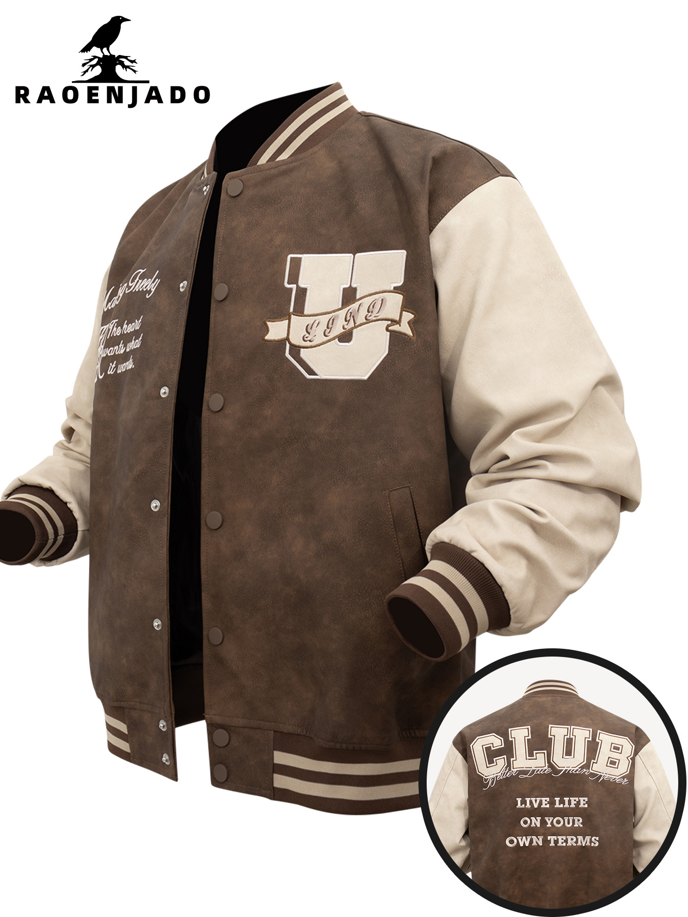 Men's PU Faux Leather Jacket V - огляд і ціна Varsity Jacket Wool