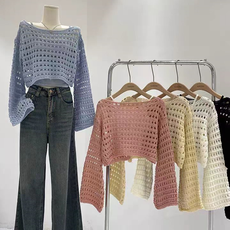 Long Sleeve Crochet Knit Top S - огляд і ціна Crochet Top Boho