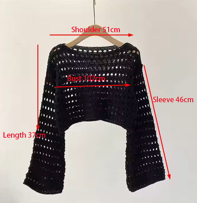 Long Sleeve Crochet Knit Top S - огляд і ціна Crochet Top Boho