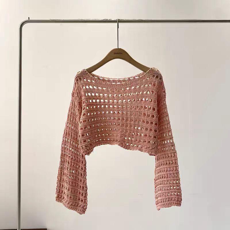 Long Sleeve Crochet Knit Top S - огляд і ціна Crochet Top Boho