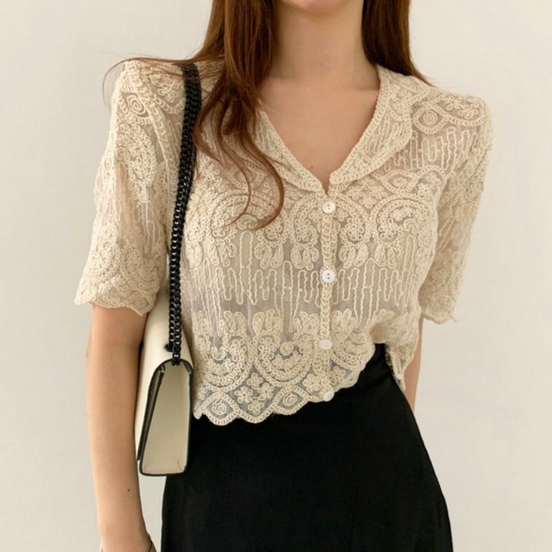 Sheer Embroidery Lace Blouse C - огляд і ціна Crochet Top Boho