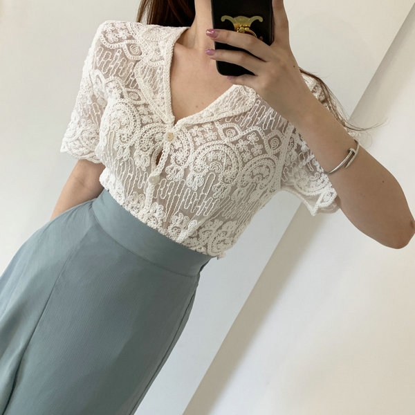 Sheer Embroidery Lace Blouse C - огляд і ціна Crochet Top Boho
