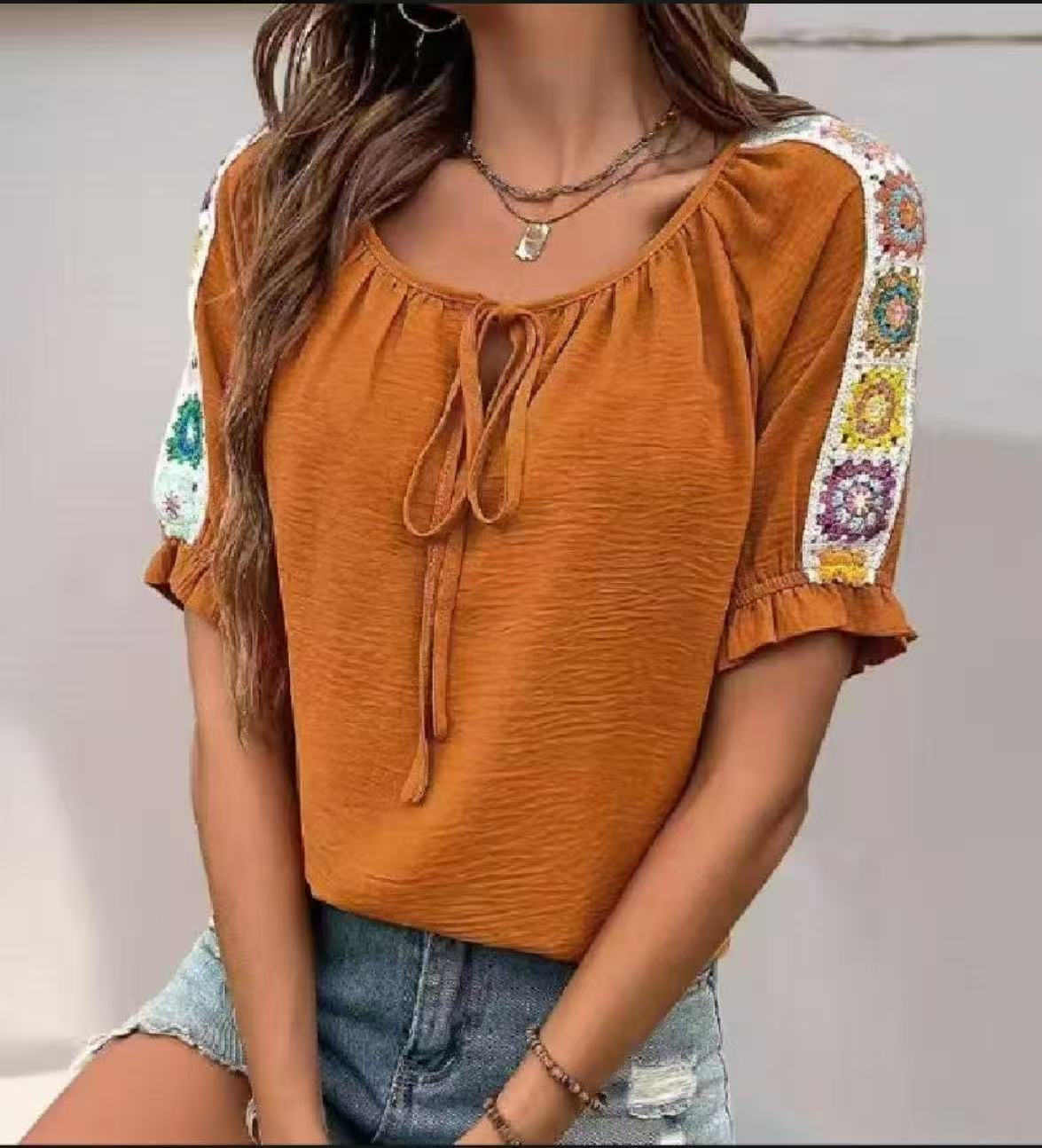 Boho Women's Blouse Tie Front  - огляд і ціна Crochet Top Boho