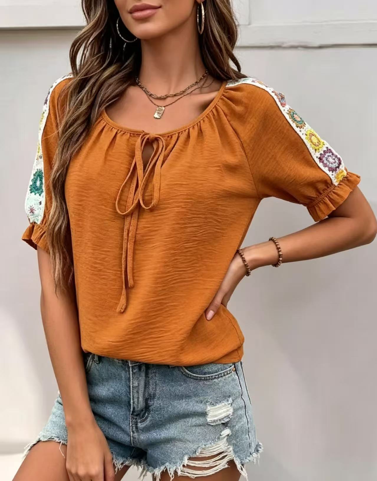 Boho Women's Blouse Tie Front  - огляд і ціна Crochet Top Boho