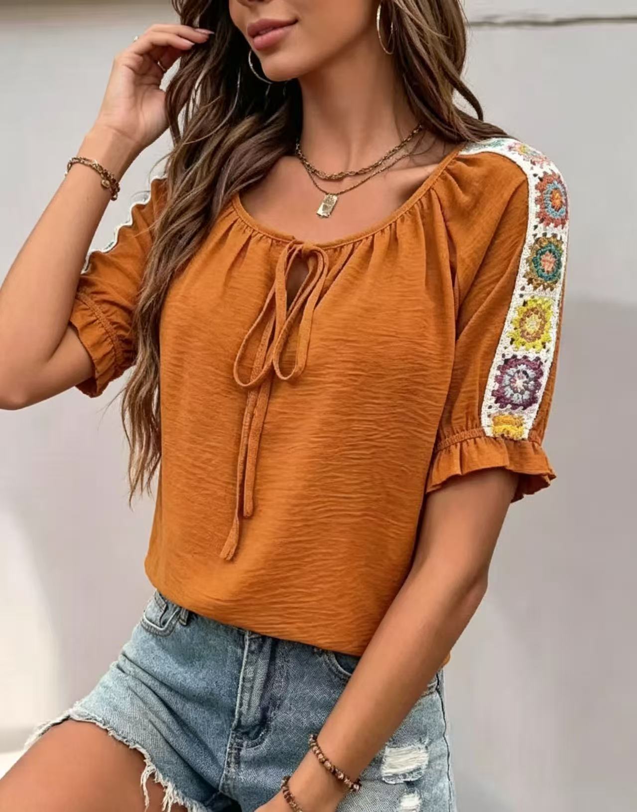 Boho Women's Blouse Tie Front  - огляд і ціна Crochet Top Boho