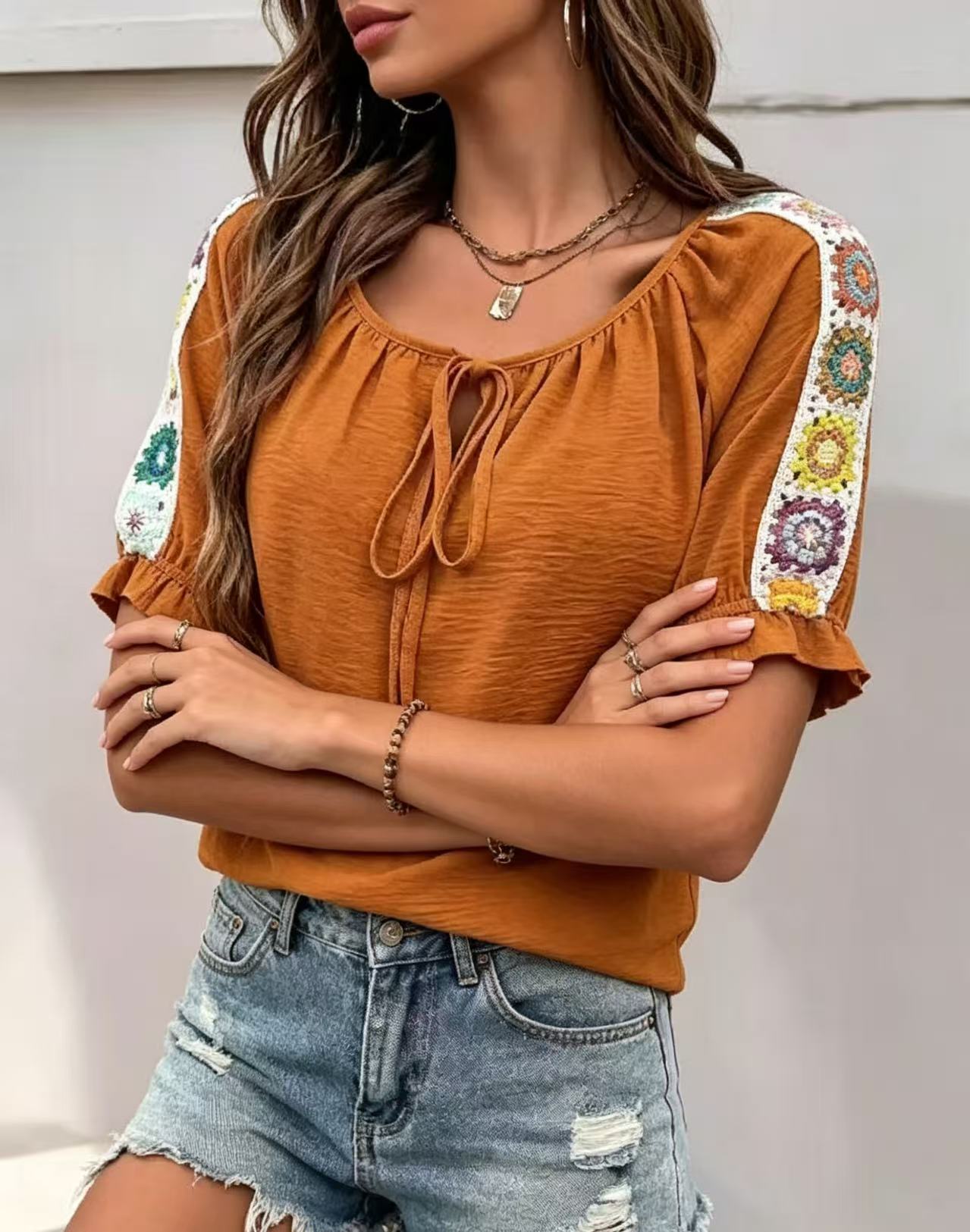 Boho Women's Blouse Tie Front  - огляд і ціна Crochet Top Boho